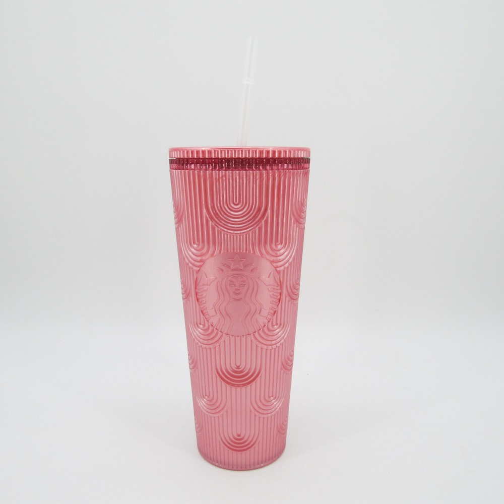 Starbucks 2023 Fall Pink Shimmer Shell Mermaid Scales Tumbler 24 oz Straw